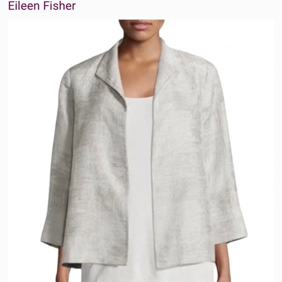 NWT Eileen Fisher Silver Funnel Neck Jacket Unconstructed  Blazer Size Medium - Picture 1 of 15